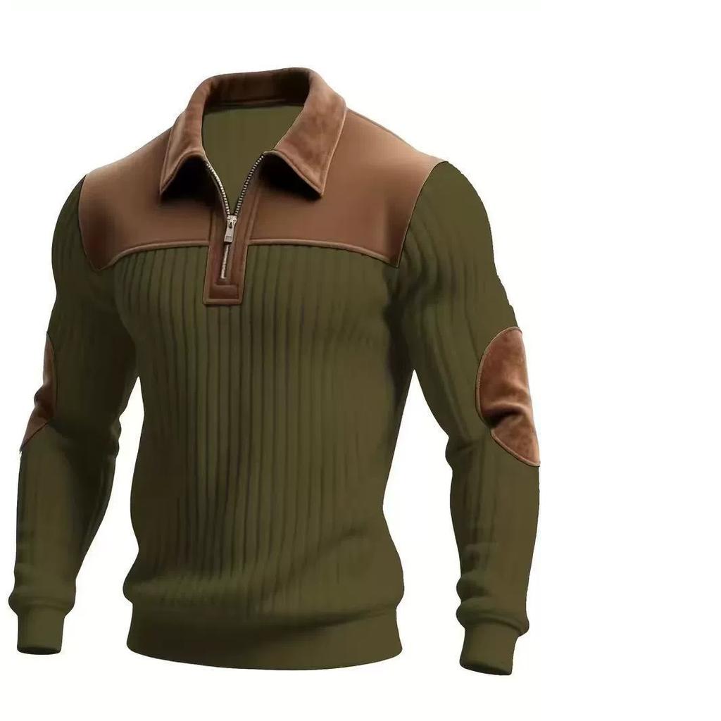 Bahar ve Sonbahar Avrupa Erkek Dış Mekan Günlük Düğmeli Dik Yaka Bol Kadife Renk Bloklu Spor Sweatshirt