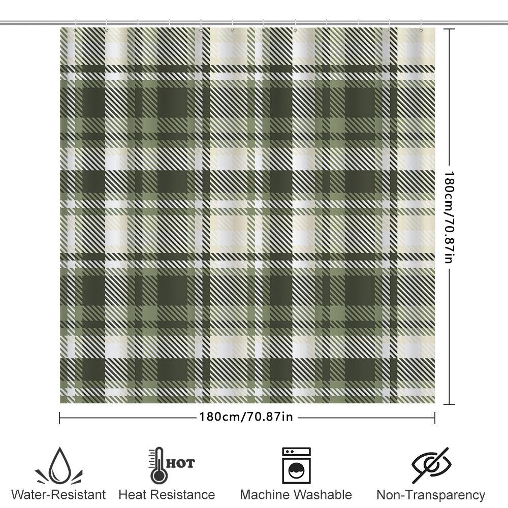 Green Plaid Shower Curtain Modern Bath Decor For Bathroom Easy Installation, Machine Washable (280X175Cm)