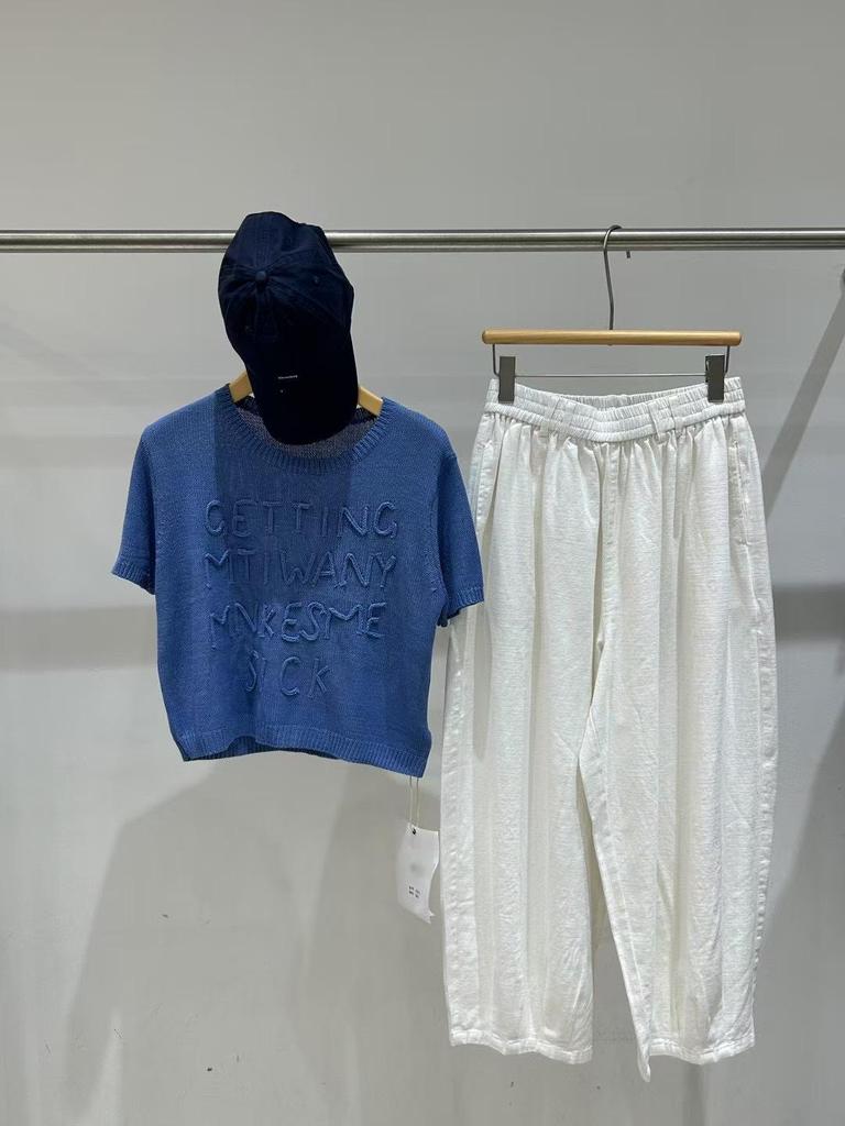 Spring 8281 Women's Korean Style Loose Plus Size Knitted Top with Round Neck and High Waist