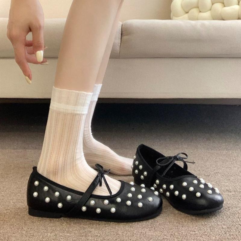 Perleťové Baleríny s Mašlí Dámské Elegantní Šaty Mary Jane Boty Jaro Podzim Jednoduché Nazouvací Zapatos De Mujer