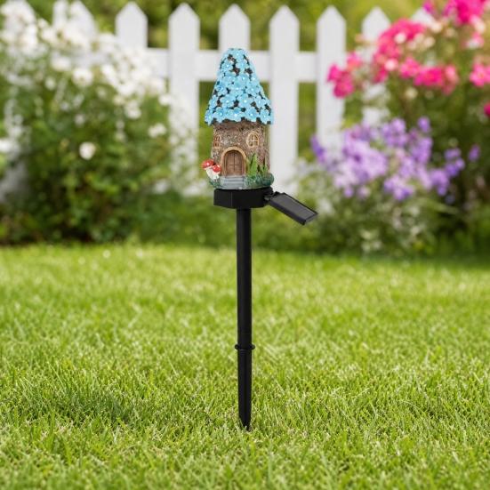 Mushroom Solar Lights, Mushroom House Statue, Fairy Cottage Garden Stake Lights, Waterproof Outdoor Landscape Lights for Yard Patio Lawn Pathway