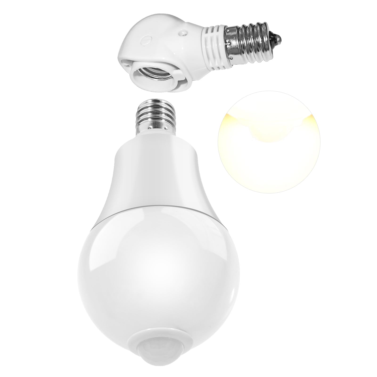 

Abishion LED Light Bulb with Light and Body Sensors, E17 Base, Equivalent to an 80W Halogen Bulb, 3000K Color Temperature, Included Adjustable