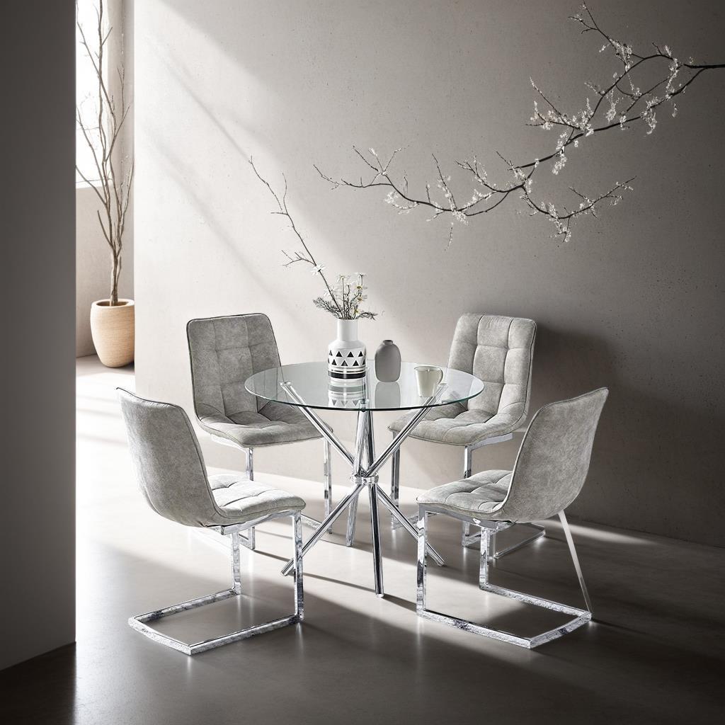 Round Table Ufo 90Cm Transparent/Chrome Glass Tabletop