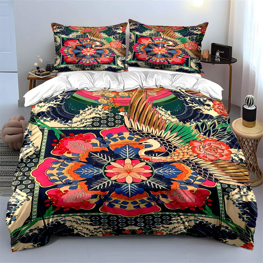Colorful cranes and florals. Bedding sets Duvet cover sets Duvet covers Pillowcases(1 * Duvet Cover 2 * Pillowcases without duvet insert)