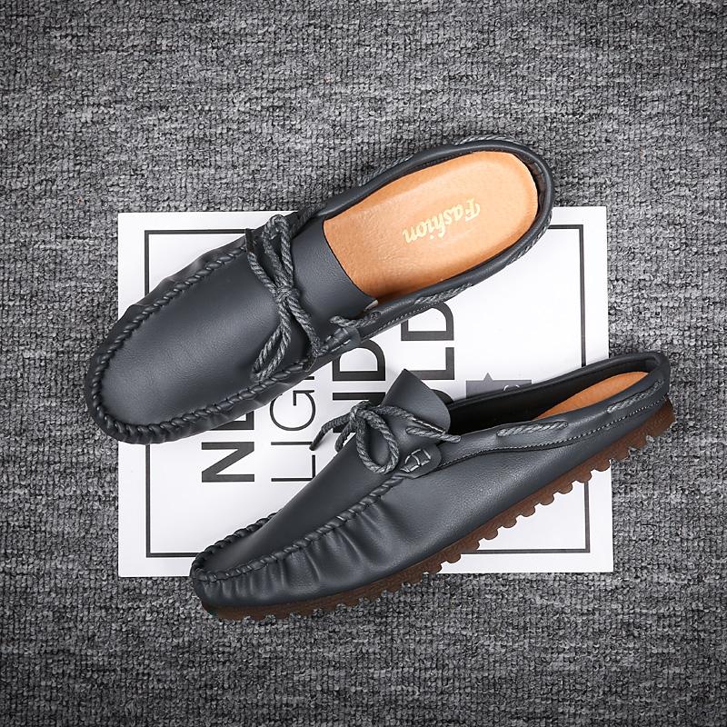 FashionLeather Men Mules Summer Flats Half Shoes for Men Casual Outdoor Breathable Male Half Slippers Lightweight Loafers Men Moccasins