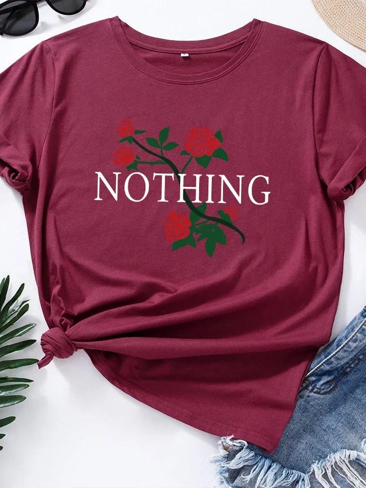 Nothing Rose Print T Shirt Women Short Sleeve O Neck Loose Tshirt Summer Women Causal Tee Shirt Tops Camisetas Mujer