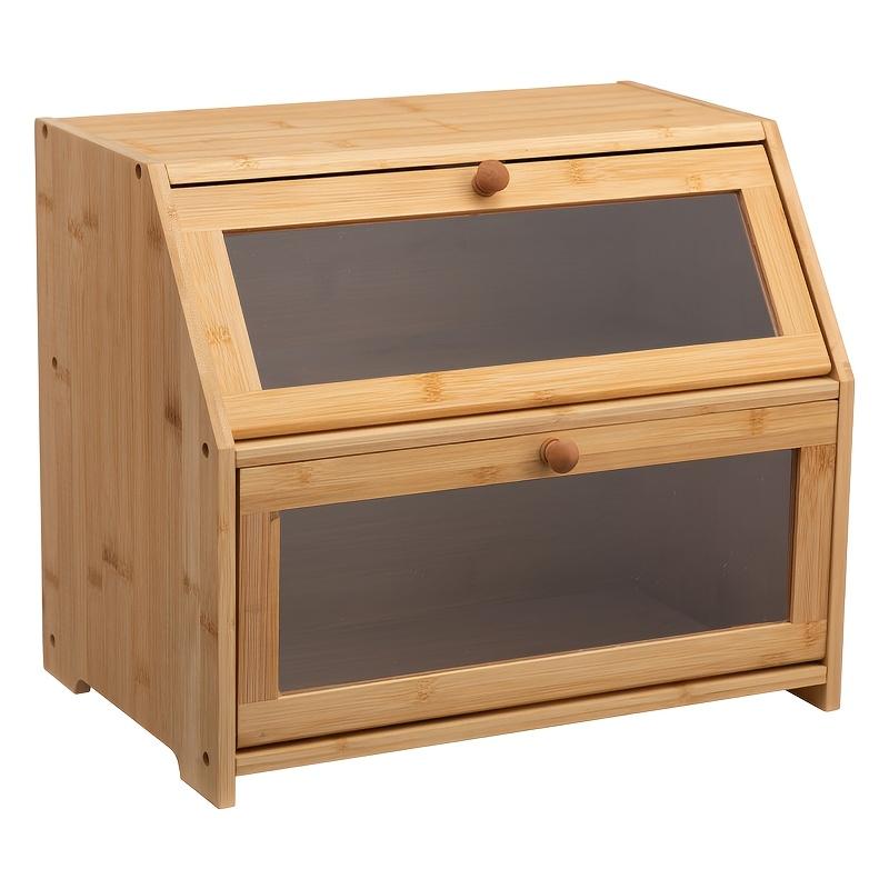 Caja de Pan Magnética de Bambú con Tapa - Reutilizable, Organizador Cuadrado de Almacenamiento para Cocina en Encimera