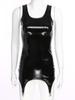 Dress with Garter Belt Women Sleeveless Patent Leather Mini Dress Bodycon Pencil Clubwear