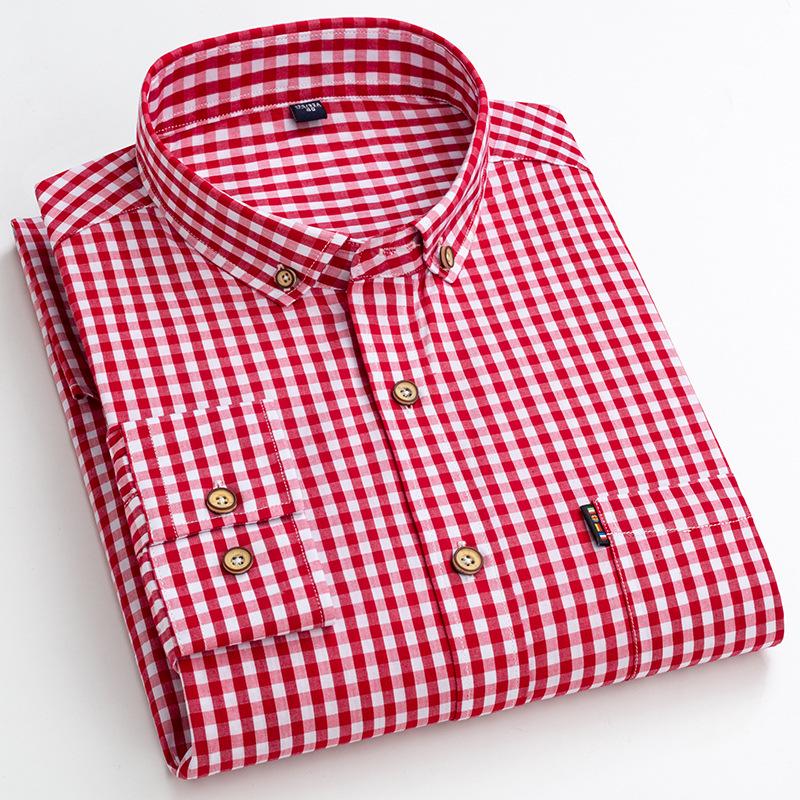 Men's Carbon Brushed Long-Sleeve Plaid Cotton Shirt