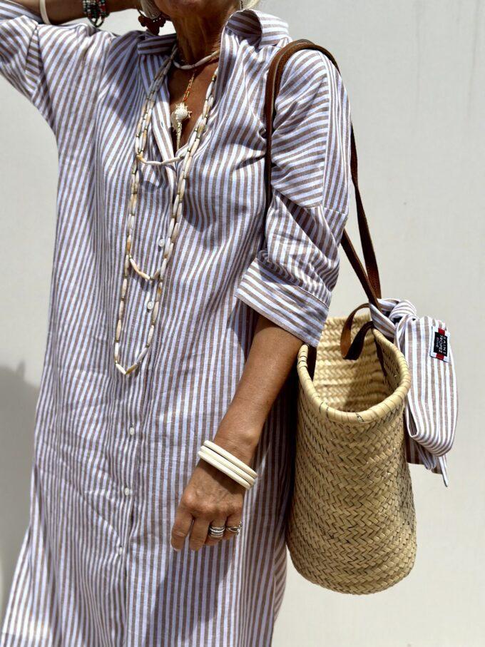 Women Shirt Dress Lapel Half Sleeve Striped Geometric Print Side Slit Long Shirt Dress With Belt Fall Casual Dresses