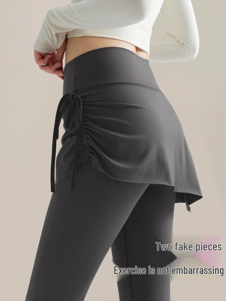 Plus Size Faux Two-Piece Yoga Skirt Pants, Fleece-Lined Flared for Autumn/Winter Pilates & Fitness.