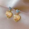 S925 Silver Heart Crystal Earrings for Women - Retro Hong Kong Style, Luxurious Fashion Trend Ear Studs