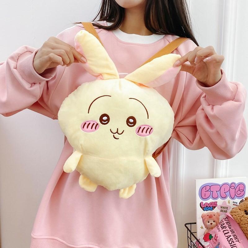 Adorable Chiikawa Plush Backpack Featuring Hachiware And Usagi In Soft Velvet Fabric