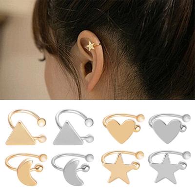 Korejský styl Heart Star Triangle Moon Ear Cuff Clip-On náušnice Dívčí šperky