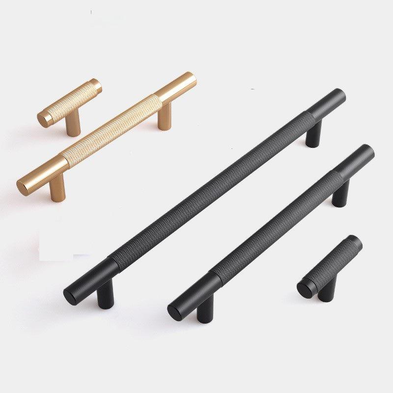 Modern Minimalist Gold and Black Knurled Aluminum Drawer Pull Handle