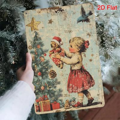 Panneau mural Arbre de Noël en Métal Fille des Neiges Décoration de Fête en Fer Vintage Affichage Intérieur Porche