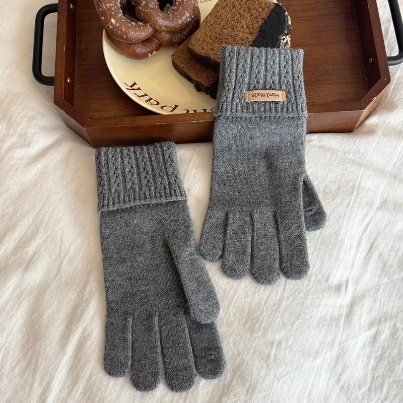 Einfarbige gestrickte warme Handschuhe Herbst und Winter Touchscreen-Handschuhe für Outdoor Kälteschutz Radfahren Verdickter Handschuh