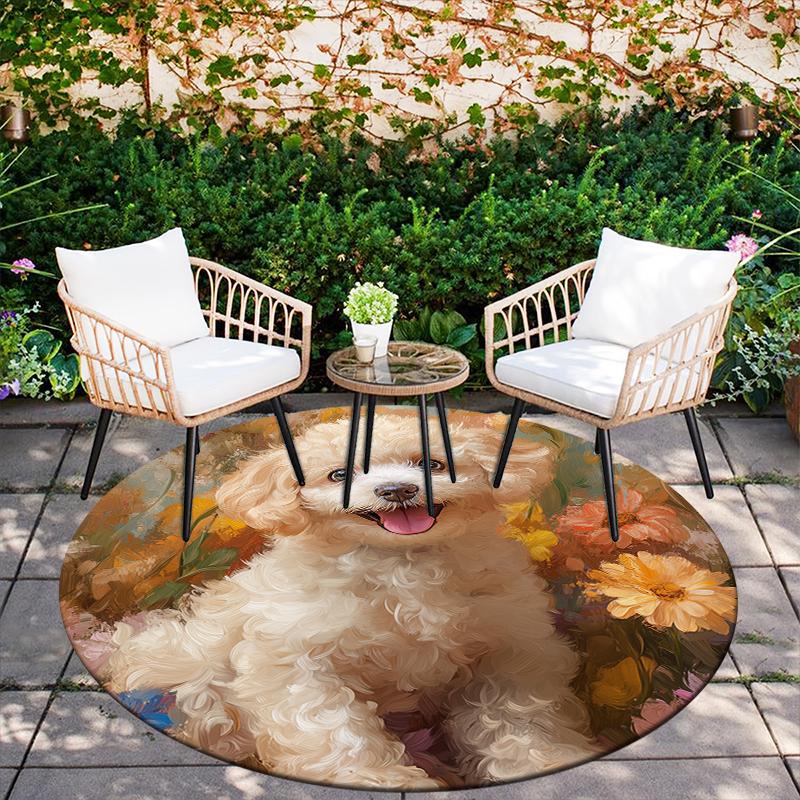 Beautiful Poodle pattern round rug,Carpet Rug for Living Room Bedroom  Playroom ,Non-slip Floor Mat,Holiday Gifts and Birthday Gifts.