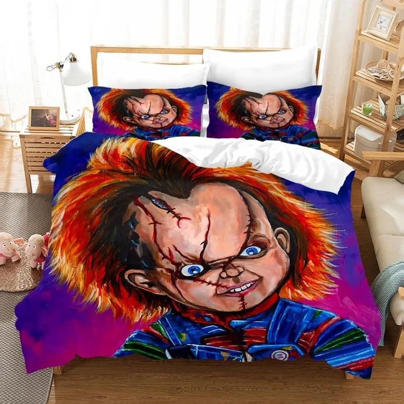 Horror Movie Child Of Play Chucky Bedding Set Boys Girls Twin Queen Size Duvet Cover Pillowcase Bed Kids Adult