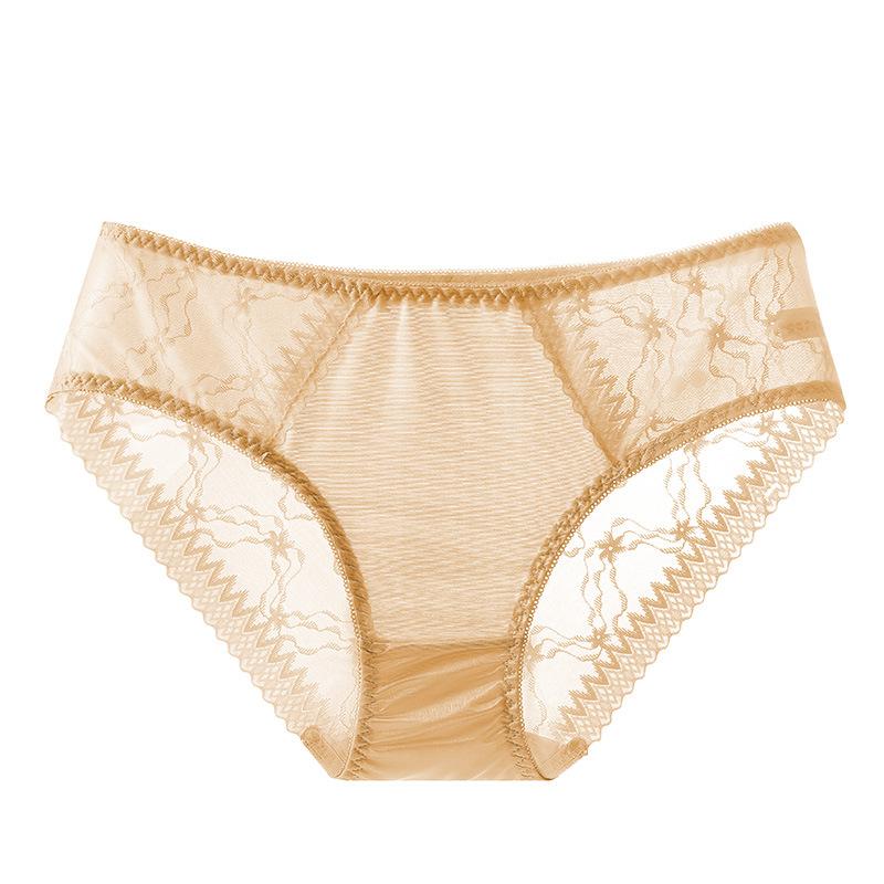 Ladies Summer Sexy Hollow Lace Smooth Ice Silk Breathable Bag Hip Low Waist Triangle Briefs