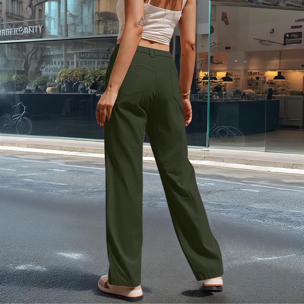 Women's Color Button Loose Sports Casual Workwear Pocket Trousers