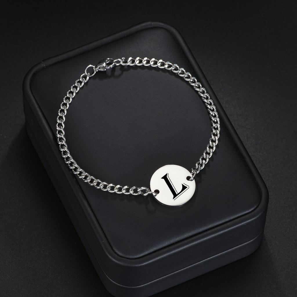 Bransoletka łańcuszkowa z 26 literami, Prosta bransoletka na rękę, Dekoracja dla dziewcząt, Prezent urodzinowy Stal nierdzewna Bransoletka łańcuszkowa Dla mężczyzn