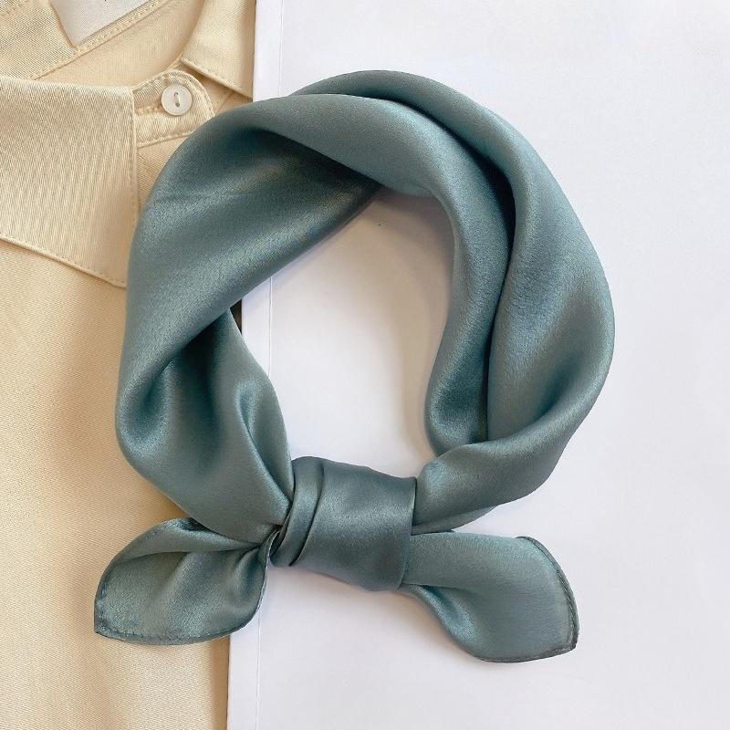 Solid Nature Silk Square Scarfs for Women Neck Ties Foulard Neckerchief Hairband Hands Bag Ribbons Headband Gift