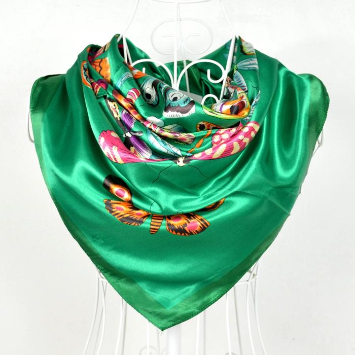 [BYSIFA] Navy Blue Chinese Roses Large Square Scarves New Female Elegant Large Silk Scarf Fashion Ladies Accessories 90*90cm