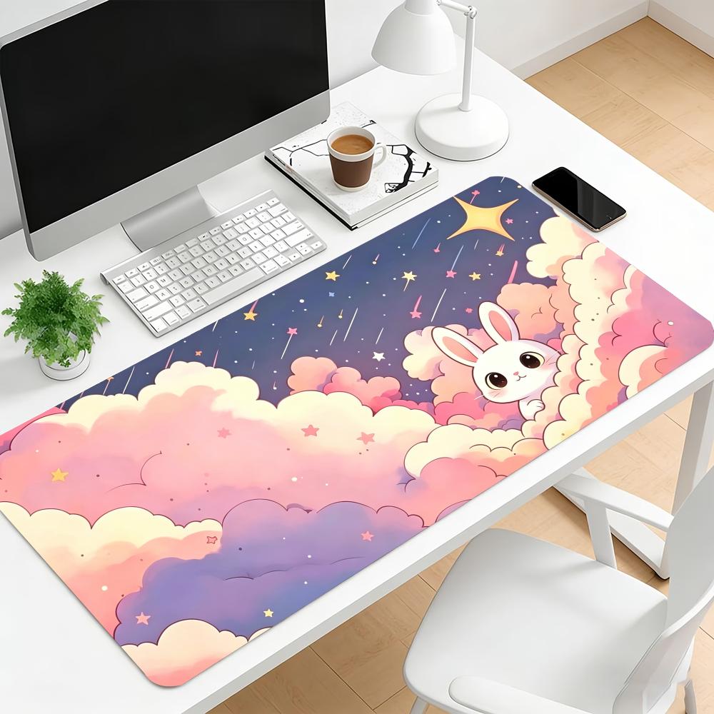 Covoraș pentru mouse gaming cu desene animate cu nori pastelati, stele și animale, cu bază de cauciuc antiderapantă și margine cusută, covoraș pentru tastatură pentru laptop, birou, setup desktop