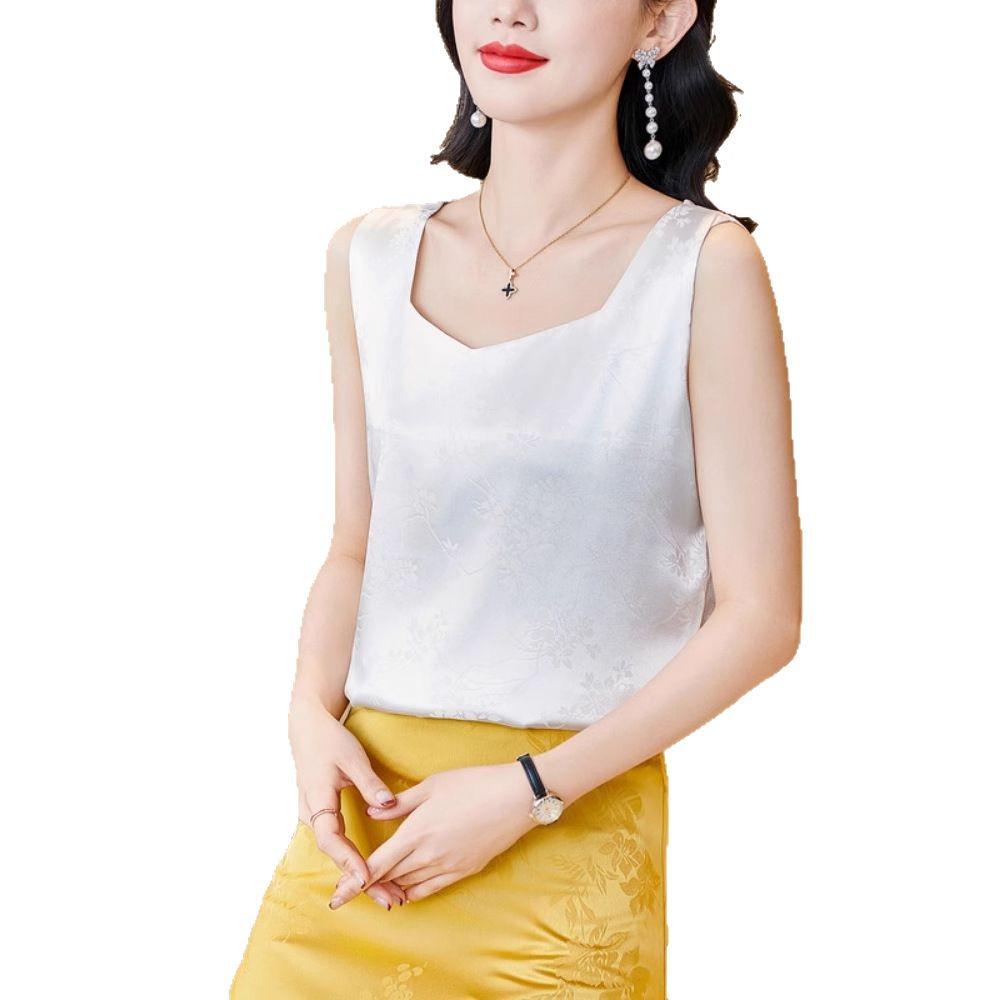 Women's Jacquard Satin Camisole - Spring 2025 Collection: Elegant, Age-Defying, Sleeveless Top