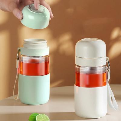 360ML Glass Water Bottle Portable Leak-proof Water Cup Tea Separation  Heat-resisting Button Lid Office Milk Tea Coffee Mug