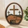 He Is Risen Easter Decoration Farmhouse Rustic Wooden Resurrected Tomb Table Sign Home Office Easter Party Desktop Ornament