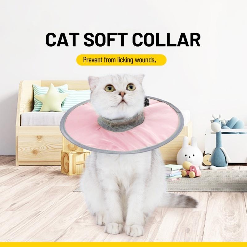 Cat Cone Collar Stop Licking Adjustable Ribbing Neck Recovery Collar