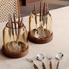 Retro Fruit Fork & Coffee Spoon Set, 304 Stainless Steel Cutlery with Glass Jar & Wooden Base for Dessert & Table Decor