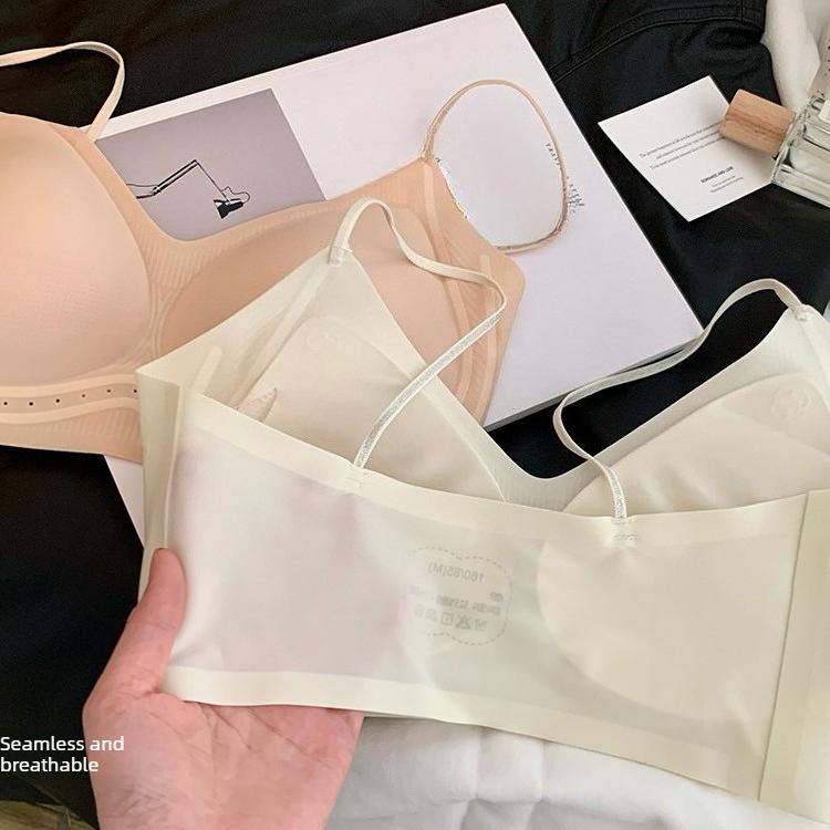 Women Summer Ultra Thin Thin Shoulder Belt Cool Feeling Without Trace Breathable Small Chest Gathers Beautiful Back Underwear