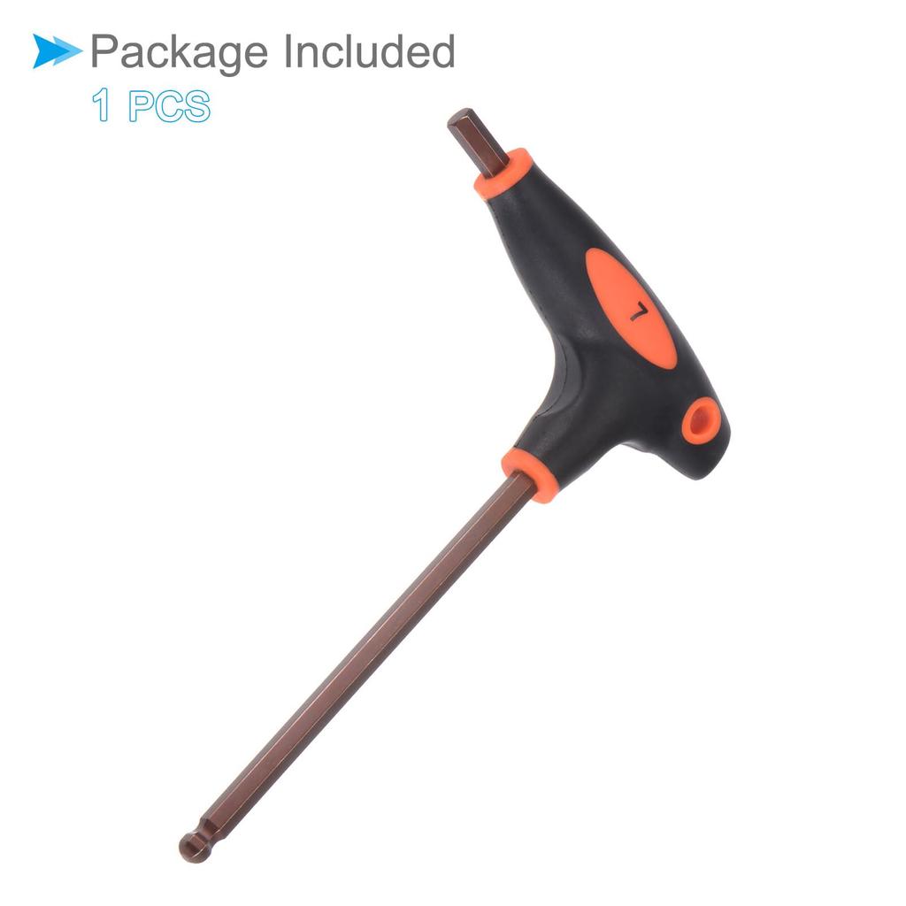 CoCud Ball End Hex 7mm S2 Metallic Black Basic Home Repair and Mechanical 1 Piece T-Handle Key, Hex, Steel, T-Key Wrench, (Application Maintenance),