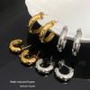 Chic Women's Rhinestone Hoop Earrings: Simple, Versatile, Metallic Texture, Large & Small Studs for a Luxurious Feel