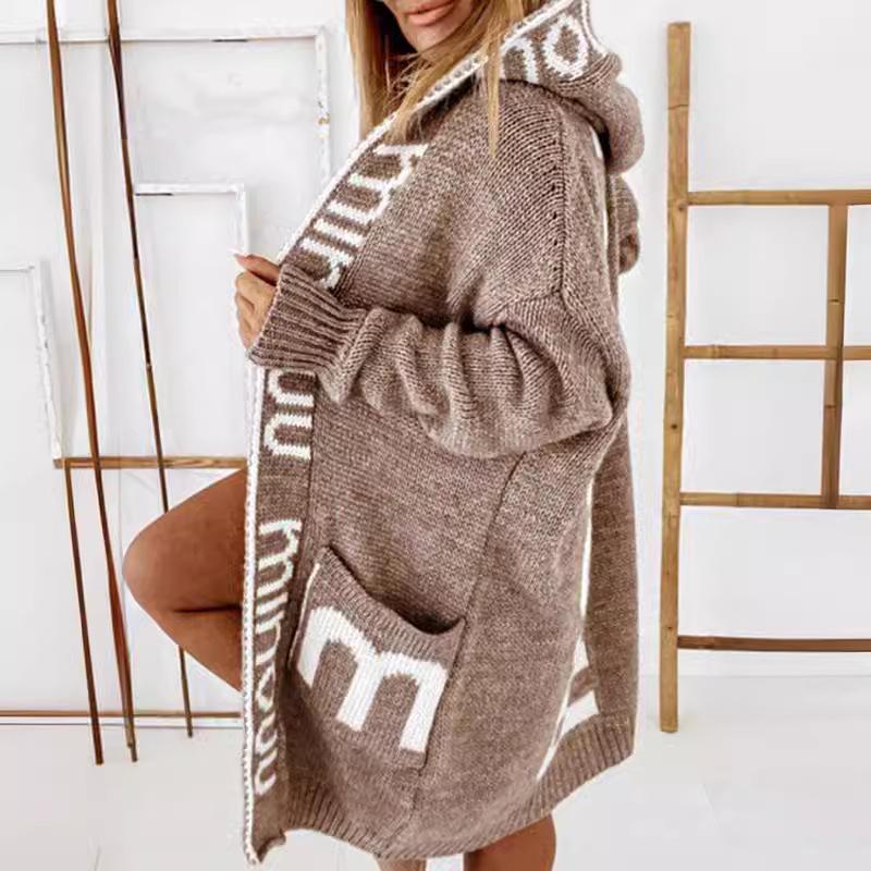 Women's European & American Lettered Long Cardigan Sweater