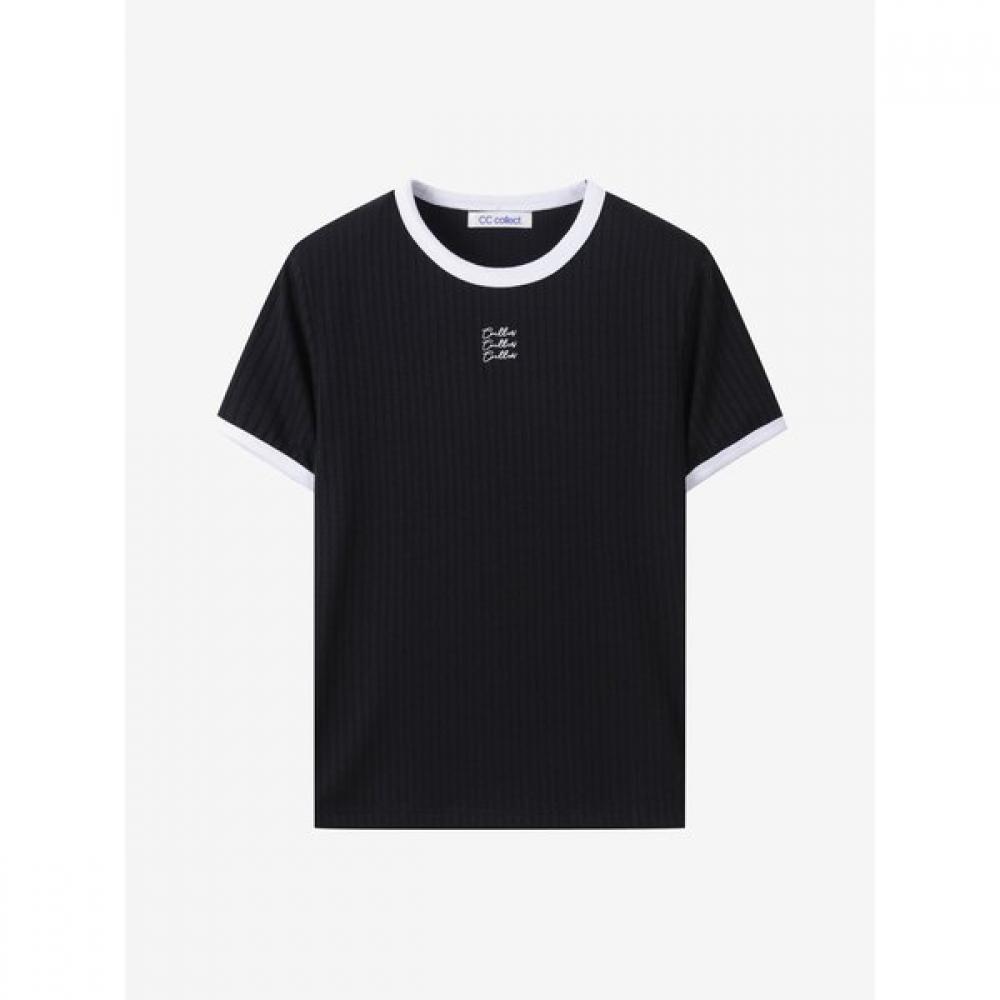 Cc CollecT. LeTTering Embroidery PoinT ConTrasT Line T shirT C252psm132 black (BK)/55