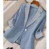 Autumn Winter Elegant Fashion Striped Patchwork Cardigan Blazers Women Turn Down Collar Casual Suit Coat