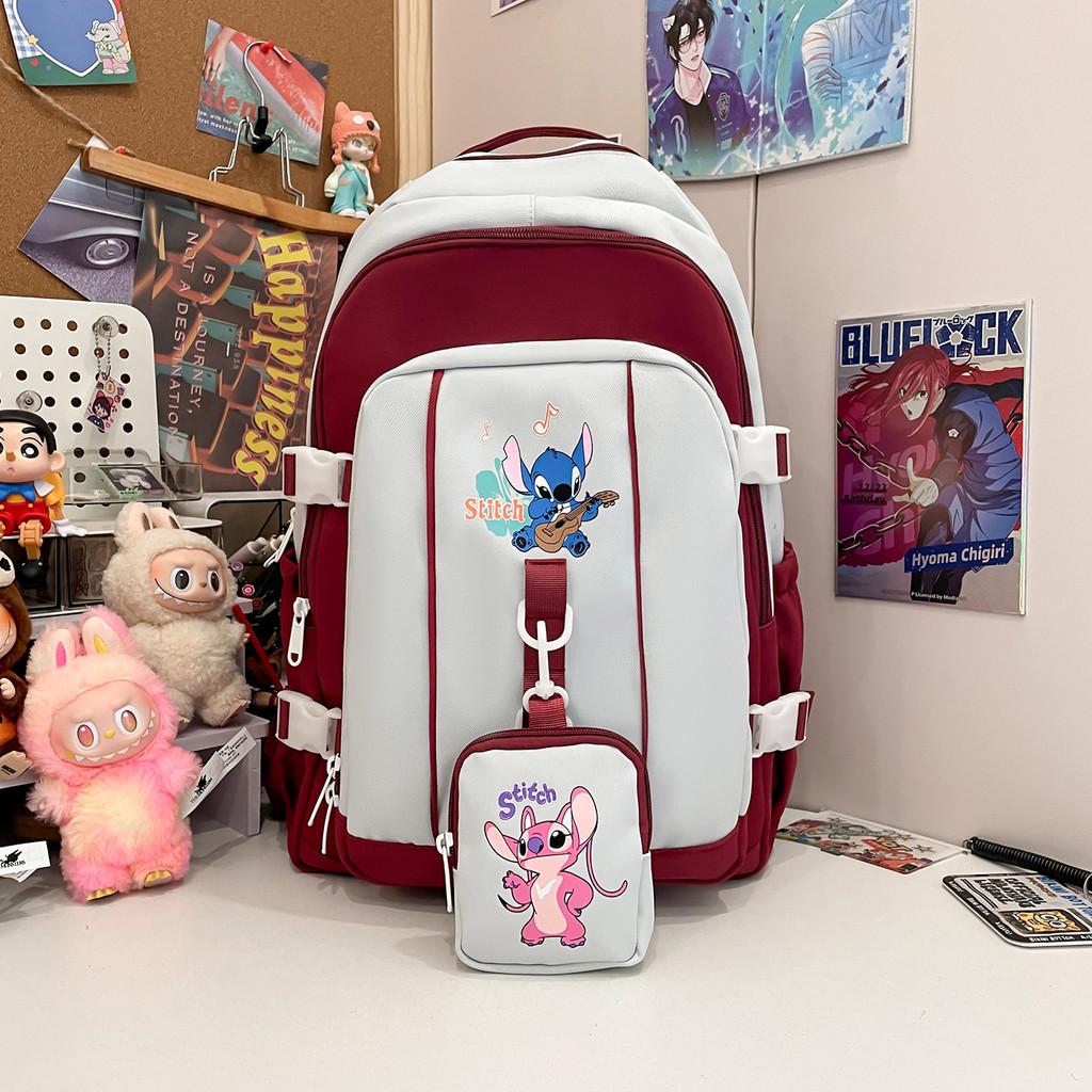 Stitch Pattern Angel School Backpack Anime Design Schoolbag Large Bag Capacity