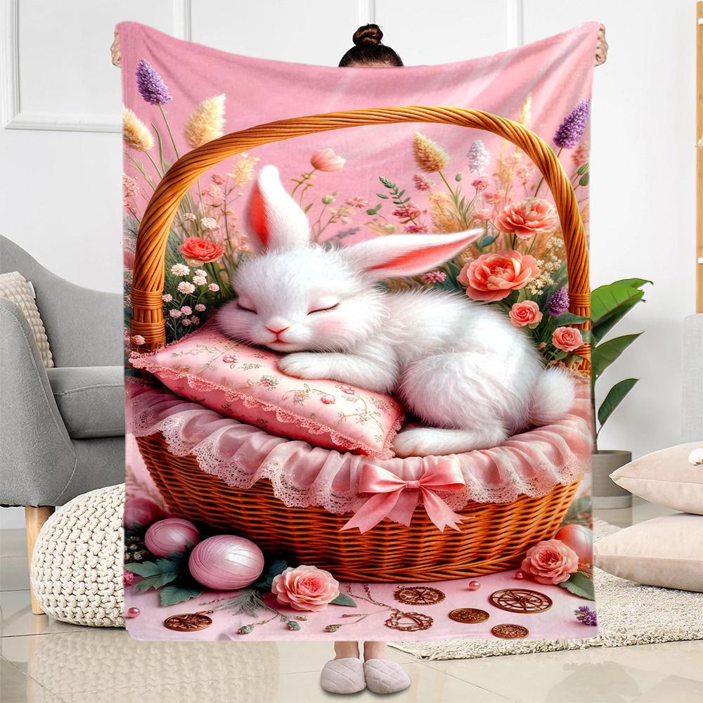 Easter Eggs And Bunnies Blanket,Suitable for Sofas, Offices, Travel, Living Rooms, Gifts To Relatives and Friends, Blanket,Suitable for All Seasons.