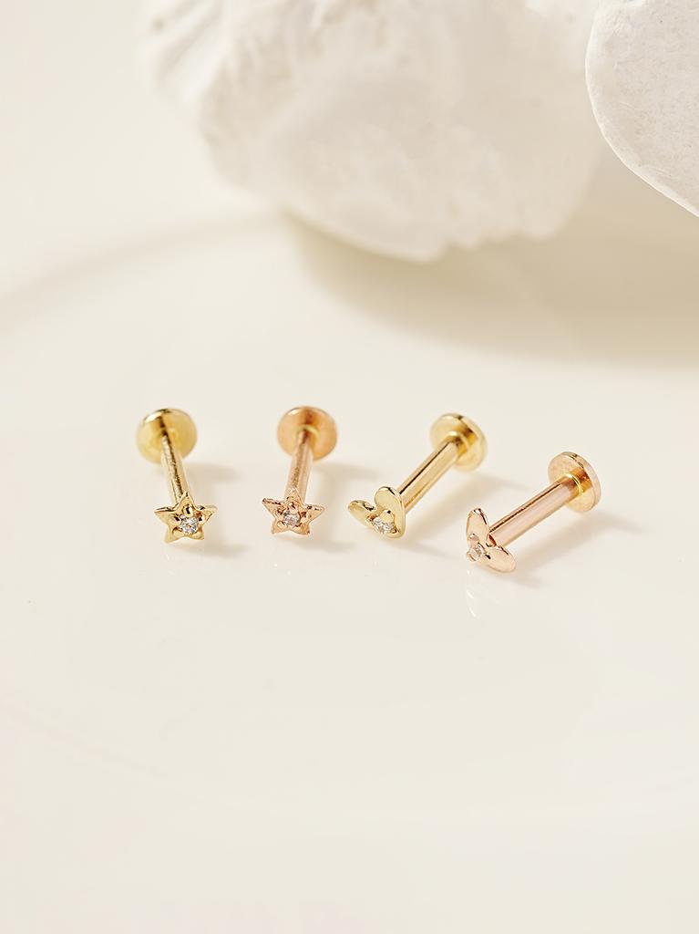 Minimalpiercing 14K Internal Mini Me Cubic Star Heart Labret Piercing