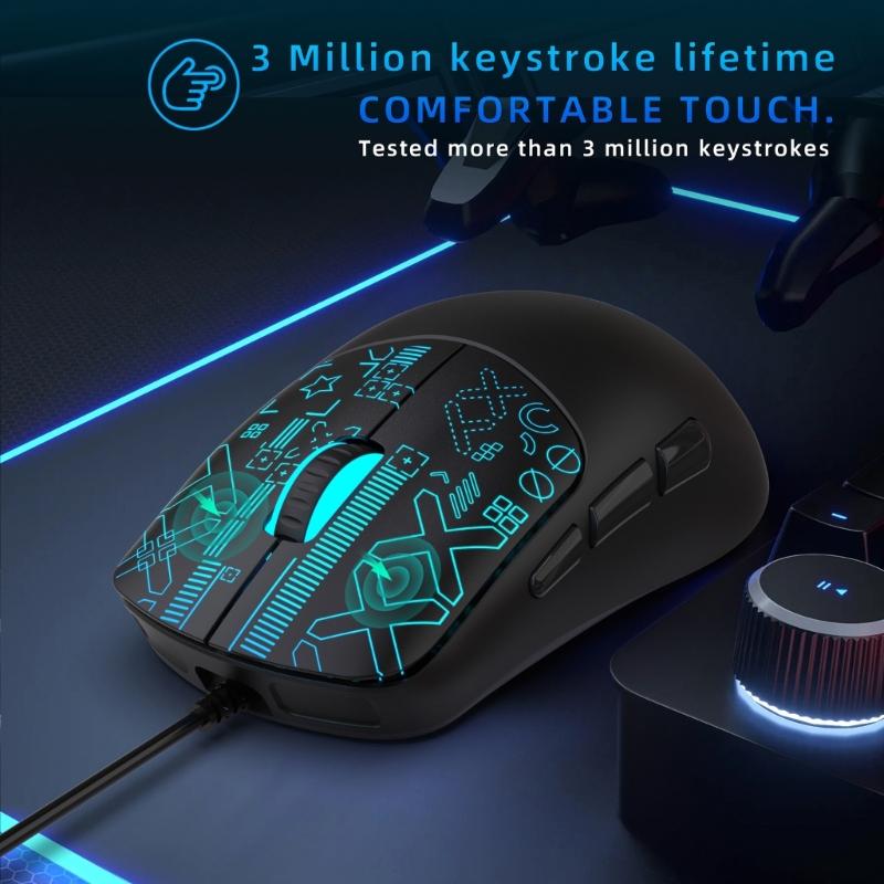 6 Button RGBs Illuminates Corded Mouse 3600DPI Precisions Tracking For Gaming Office Use With AntiSlip Scroll Wheel