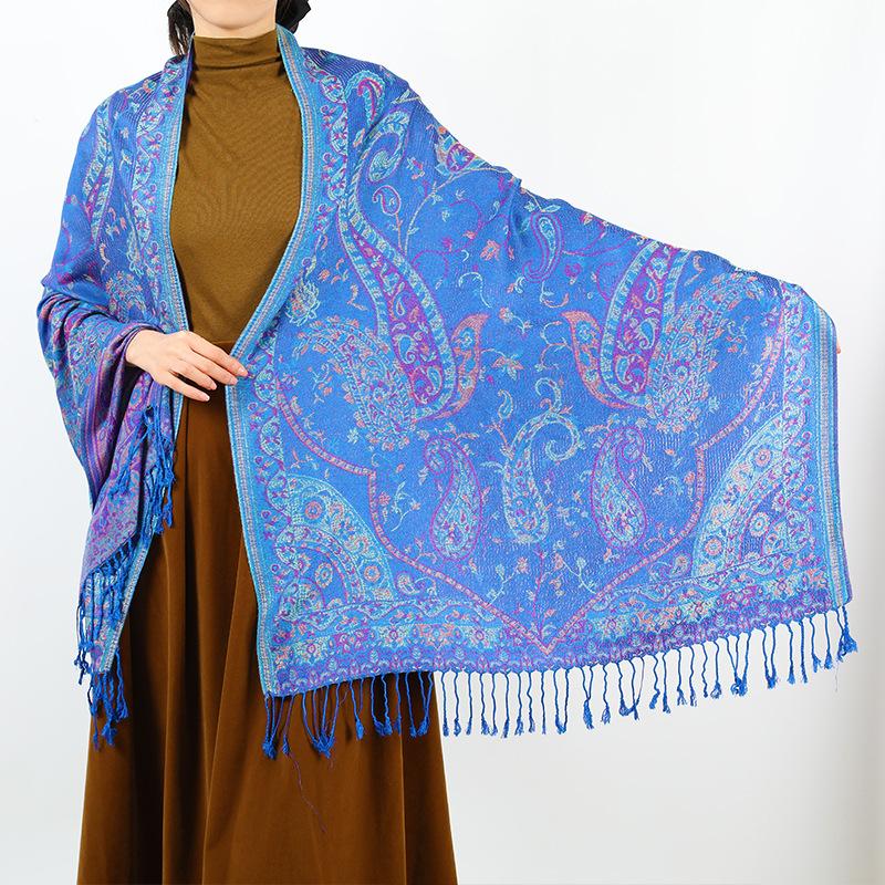 Luxury Silky Pashmina Shawl Women Paisley Jacquard Scarf Ethnic Style Cotton Print Scarves Soft Long Tassel Bufandas Wraps