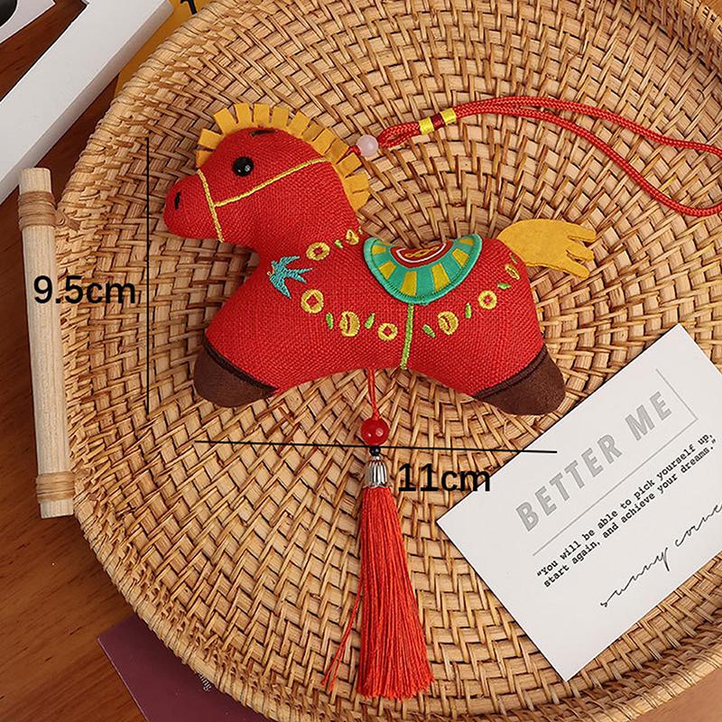 Cute Zodiac Horse Pendant Red Car Keychain Pendant Embroidery Doll Mascot  Year Chinese Style Gifts Decoration Accessories