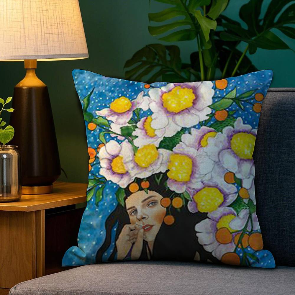 1 Stück Vintage Abstraktes Mädchen Blumen im Haar Kissenbezug Plüschstoff Weich Beidseitiger Druck Sofakissenbezug Dekokissenbezüge