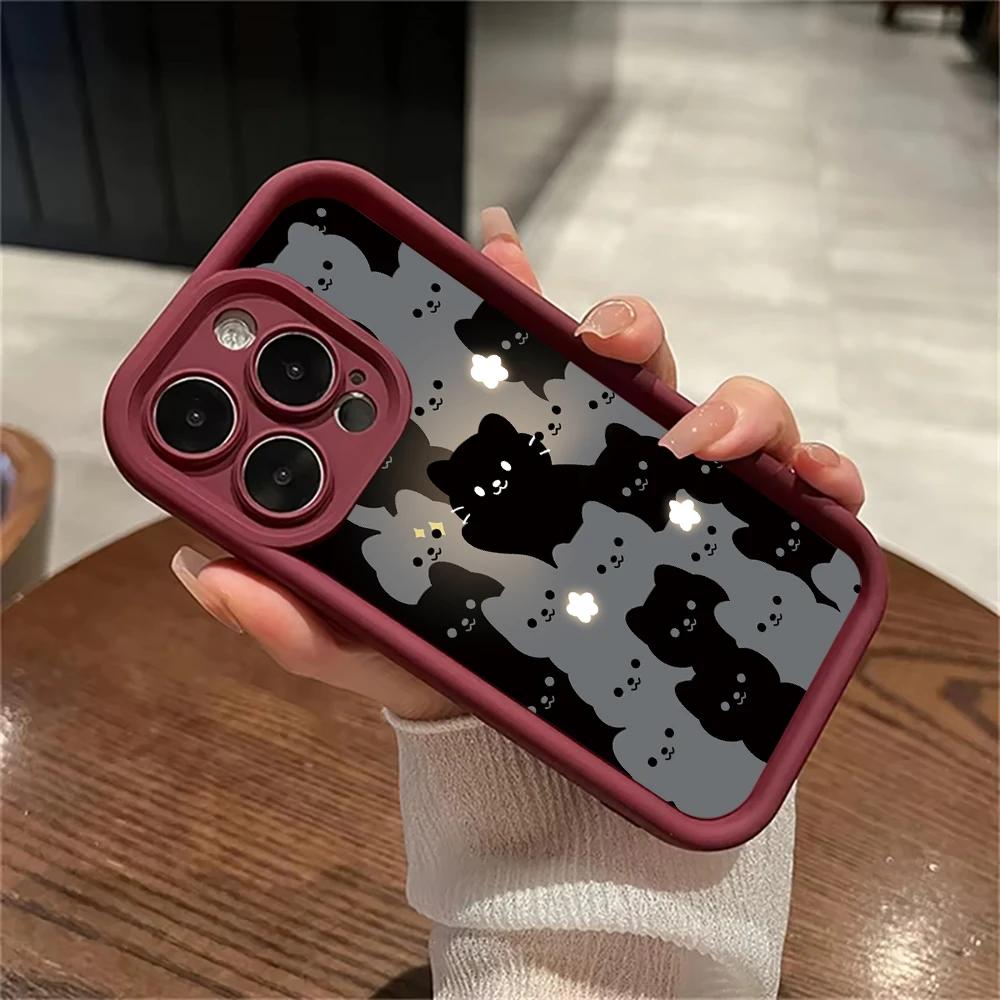 Cute Cartoon Cat Silicone Phone Case For iPhone 17 16 15 14 13 12 11 Pro Plus Max 17 Air 16 E Shockproof Soft Bumper Back Cover