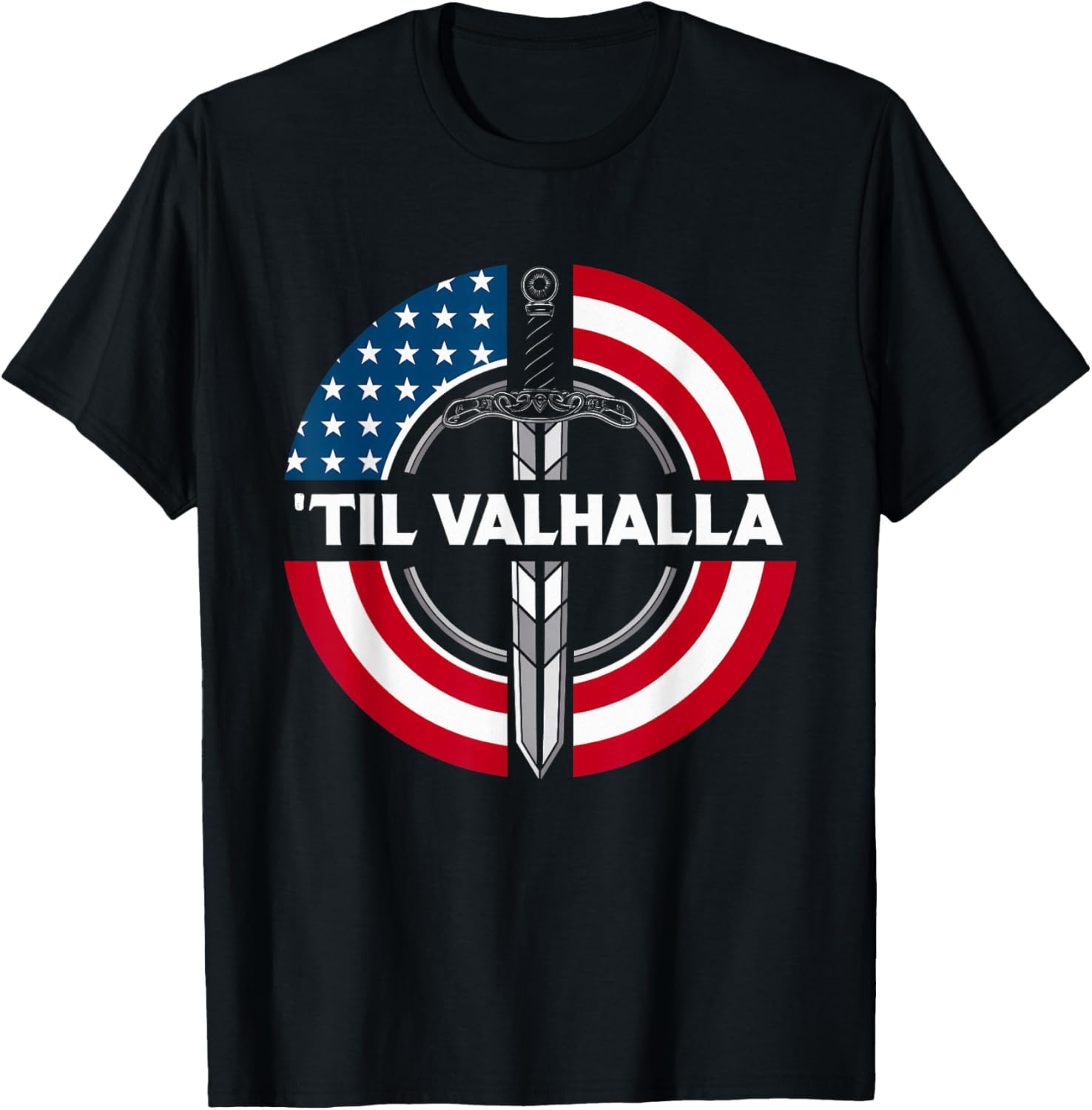 

American Flag Nordic Warrior Sword Til Valhalla TShirt 100 Cotton ONeck Short Sleeve Summer Casual Mens Tshirt Streetwear S