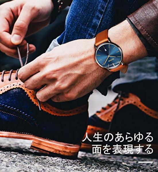 OLEVS Leather Date Watch Men's Watch, Stylish, Ultra-Thin, Strap, Quartz, Analog, Display, Men's